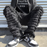 Ilooove White Hip Hop Jeans Striped Tassel Frayed Straight Baggy Jeans Pants Harajuku Male Female Solid Streetwear Casual Denim Trousers