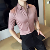 Top Quality Summer Ice Silk Half Sleeve Business Casual Shirts For Men Clothing 2023 Slim Fit Chemise Homme Prom Tuxedo 4XL-M