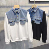 Korean Version Of The Trend Shirt Lead Two Pieces Of Sweater Men's Autumn Tide Cards Stitching Cowboy Handsome