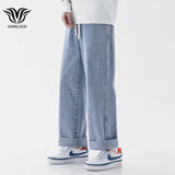 2023 New Men's Loose Jeans University Style Student Baggy Casual Light Blue Pants Fashion Straight Black Wide Leg Pants 2XL 3XL