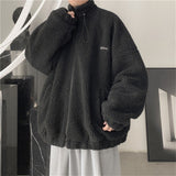 Men's Winter Lamb Wool Warm Oversized Streetwear Harajuku Zipper Outerwear Coat Fashion Casual Solid Youth Jackets Clothing