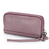 Fashion Floral Genuine Leather Women Clutch Purse Double Zipper Card Holder Wallets Female Wristlet Clutches Phone Purse Bag