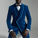 Double Breasted Velvet Suits for Men Custom 3 Piece Slim Fit African Fashion Custom Groom Wedding Tuxedo Prom Wedding Costume
