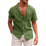 Men's Tops Casual Button Down Shirt Short Sleeve Linen Beach Short Sleeve Summer