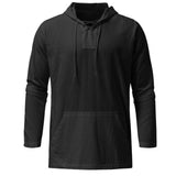 Men Hoodie Solid Color Hooded with Hat Breathable String Long Sleeves Lace Up Pullover Lightweight  Men Tops Men Clothes