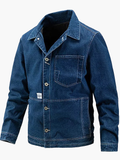 Ilooove - Mens Western Outerwear Casual Solid Color Loose Cowboy Denim Jacket