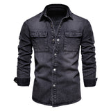 Ilooove - Men Vintage Washed Denim Jacket Causal Wearing Long Sleeve Denim Shirt Ture US Size  Denim Shirt Jacket