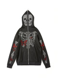 Ilooove - Men's Rhinestone Butterfly Skull Zip Up Hoodie