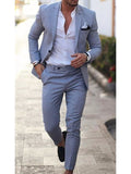 Blue Men's Wedding Linen Suits 2 Piece Sky Solid Colored Summer Suits Tailored Fit Single Breasted Two-buttons 2023