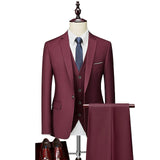 Dark Grey Black Burgundy Men's Wedding Special Occasion Valentine's Day Suits 3 Piece Notch Solid Colored Standard Fit Single Breasted One-button 2023