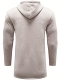 Ilooove - Warm Mid-length Hooded Fleece Coat, Men's Comfortable Solid Color Zip Up Knitted Cardigan For Spring Fall