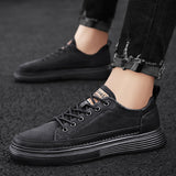 Back to college Men Leather Casual Shoes Fashion Leather Flat Shoes Sneakers Pure Black Warm Thick Sole Soft Wear Low Top New Zapatillas Hombre