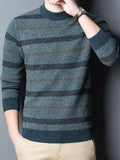 Men's Pullover Sweater Jumper Ribbed Knit Knitted Print Stripe Stand Collar Fashion Streetwear Daily Wear Vacation Clothing Apparel Fall & Winter Dark Navy Royal Blue M L XL