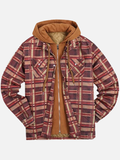 Ilooove - Western Style Men's thickened cotton aztec pattern printing plaid jacket hooded