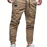 Ilooove - Trendy Solid Cargo Pants, Men's Multi Flap Pocket Trousers, Loose Casual Outdoor Pants, Men's Work Pants Outdoors Streetwear Hiphop Style