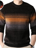 Men's Pullover Sweater Jumper Ribbed Knit Knitted Print Stripe Stand Collar Fashion Streetwear Daily Wear Vacation Clothing Apparel Fall & Winter Navy Blue Brown M L XL