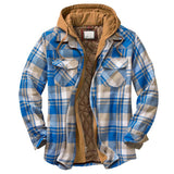 Ilooove - Men's Light Blue Color Plaid Hooded Western Coat  Men Wear for Outdoor,Fishing,Hunting & Work Wear