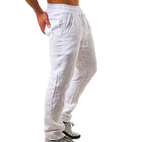 Men's Linen Pants Trousers Summer Pants Beach Pants Drawstring Plain Comfort Breathable Full Length Casual Weekend Yoga Linen / Cotton Blend Streetwear Slim Black White Micro-elastic