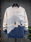 Men's Pullover Sweater Jumper Ribbed Knit Knitted Print Cartoon Stand Collar Fashion Streetwear Daily Wear Vacation Clothing Apparel Fall & Winter Royal Blue Blue M L XL