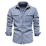 Ilooove - Men Vintage Washed Denim Jacket Causal Wearing Long Sleeve Denim Shirt Ture US Size  Denim Shirt Jacket