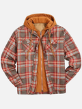 Ilooove - Western Style Men's thickened cotton aztec pattern printing plaid jacket hooded