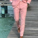 Men's Wedding Linen Suits Pink 2 Piece Solid Colored Summer Suits Tailored Fit Single Breasted One-button 2023