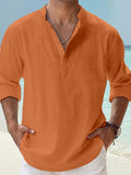 Men's Linen Shirt Casual Shirt Beach Shirt Henley Shirt Black White Pink Long Sleeve Plain Henley Spring & Summer Hawaiian Holiday Clothing Apparel