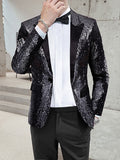 Men's Streetwear Party Sparkle Blazer Regular Regular Fit Sequin Black Silver Red Blue Gold 2023