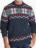 Men's Pullover Sweater Jumper Ribbed Knit Knitted Print Snowflake Stand Collar Fashion Streetwear Daily Wear Vacation Clothing Apparel Fall & Winter Navy Blue M L XL