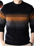 Men's Pullover Sweater Jumper Ribbed Knit Knitted Print Stripe Stand Collar Fashion Streetwear Daily Wear Vacation Clothing Apparel Fall & Winter Navy Blue Brown M L XL