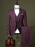 Black/Burgundy/Royal Blue Men's Wedding Party Suits 3 Piece Checkered Tailored Fit Suit Single Breasted One-button