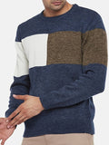 Men's Pullover Sweater Jumper Knitwear Ribbed Knit Knitted Print Plaid / Check Crew Neck Fashion Streetwear Daily Wear Vacation Clothing Apparel Fall & Winter Navy Blue M L XL