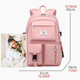 Women's Unisex Backpack School Bag Bookbag Functional Backpack School Outdoor Daily Solid Color Oxford Cloth Adjustable Large Capacity Waterproof Zipper Black Pink Purple