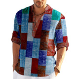 Men's Shirt Linen Shirt Striped Graphic Prints Geometry Stand Collar Yellow Light Green Royal Blue Light Brown Blue Outdoor Street Long Sleeve Print Clothing Apparel Linen Fashion Streetwear Designer