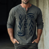 Men's Henley Shirt Graphic Eye Henley Clothing Apparel 3D Print Outdoor Daily Long Sleeve Patchwork Button-Down Fashion Designer Comfortable