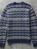 Men's Pullover Sweater Jumper Ribbed Knit Knitted Print Snowflake Stand Collar Fashion Streetwear Christmas Daily Wear Clothing Apparel Fall & Winter Navy Blue M L XL