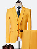 Black Ivory Yellow Men's Wedding Valentine's Day Suits 3 Piece Solid Colored Tailored Fit Single Breasted Two-buttons 2023