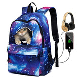 Men's Women's Backpack School Bag Bookbag 3D Print School Outdoor Daily Galaxy Cat Canvas Large Capacity Waterproof Durable Print Black Red Blue