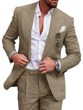 Men's Wedding Linen Suits 2 Piece Lake Blue Pea Green Champagne Solid Colored Summer Suits Tailored Fit No Buttons 2023