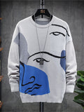 Men's Pullover Sweater Jumper Ribbed Knit Knitted Print Cartoon Stand Collar Fashion Streetwear Daily Wear Vacation Clothing Apparel Fall & Winter Royal Blue Blue M L XL