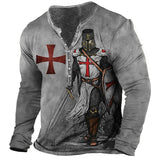 Men's Henley Shirt T shirt Tee Tee Graphic Templar Cross Soldier Henley Green Purple Light gray Red Brown 3D Print Plus Size Outdoor Daily Long Sleeve Button-Down Print Clothing Apparel Basic