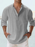 Men's Linen Shirt Casual Shirt Beach Shirt Henley Shirt Black White Pink Long Sleeve Plain Henley Spring & Summer Hawaiian Holiday Clothing Apparel