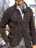 Men's Cardigan Sweater Knitwear Ribbed Knit Button Knitted Paisley V Neck Fashion Streetwear Daily Wear Vacation Clothing Apparel Fall & Winter Brown S M L