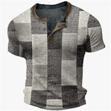 Men's Waffle Henley Shirt Graphic Color Block Plaid / Check Henley Clothing Apparel 3D Print Outdoor Street Short Sleeve Button Fashion Designer Basic Casual