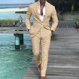 Men's Wedding Linen Suits Pink 2 Piece Solid Colored Summer Suits Tailored Fit Single Breasted One-button 2023