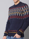 Men's Pullover Sweater Jumper Knitwear Ribbed Knit Knitted Print Geometry Crew Neck Fashion Streetwear Daily Wear Vacation Clothing Apparel Fall & Winter Navy Blue M L XL