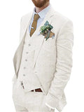 Light Blue Black Beige Men's Wedding Linen Suits 3 Piece Solid Colored Tailored Fit Single Breasted One-button 2023