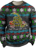 Men's Ugly Christmas Sweater Pullover Sweater Jumper Knitwear Ribbed Knit Knitted Print Snowflake Crew Neck Fashion Streetwear Christmas Daily Wear Clothing Apparel Fall & Winter Black M L XL