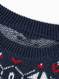 Men's Pullover Sweater Jumper Ribbed Knit Knitted Print Snowflake Stand Collar Fashion Streetwear Daily Wear Vacation Clothing Apparel Fall & Winter Navy Blue M L XL