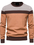 Men's Pullover Sweater Jumper Ribbed Knit Knitted Print Stripe Stand Collar Fashion Streetwear Daily Wear Vacation Clothing Apparel Fall & Winter Navy Blue Orange M L XL